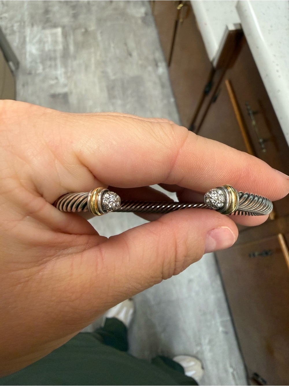 David Yurman Two-Tone Cable Cuff Bracelet with Pavé End Caps